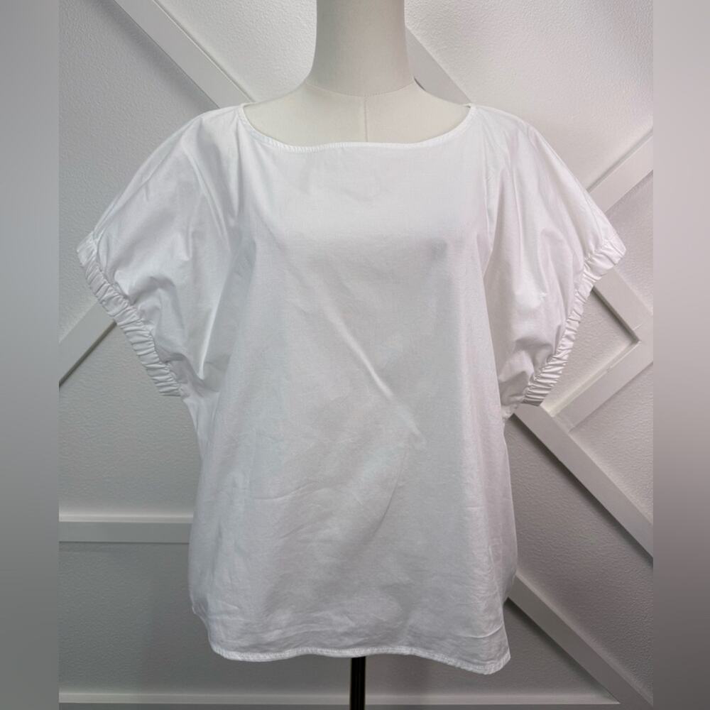 Alpha Studio White 100% Cotton Short Sleeve Blouse Made in Italy Size Large